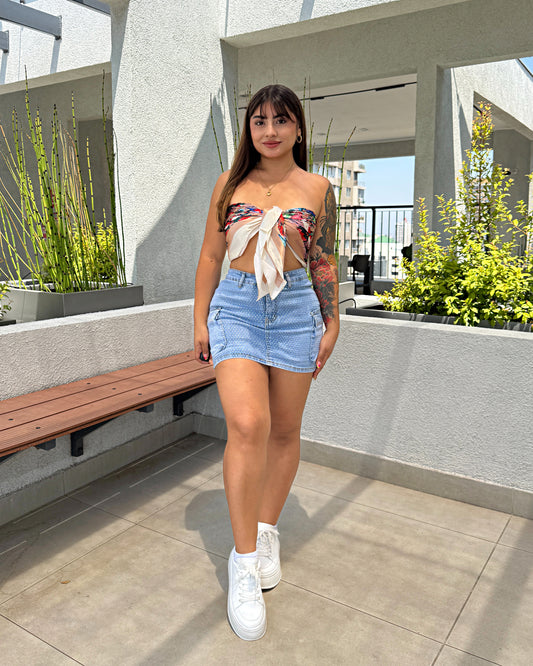 N672-1 (Q1) | Falda Short Cargo Full Brillos | Horma Pequeña | Menina