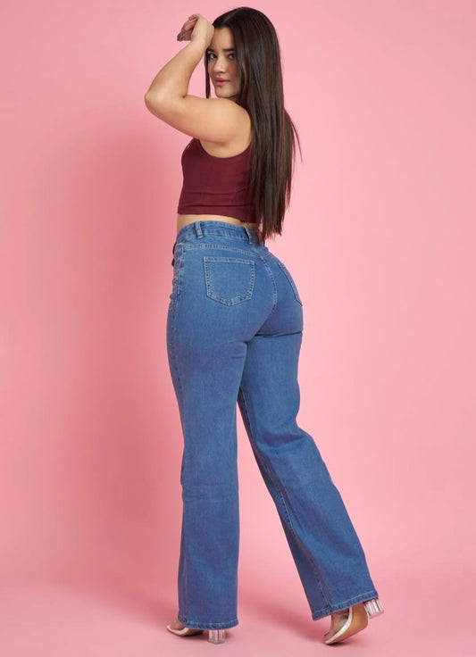 Modelo MB412 (G1) | Jeans Wide Leg Azul Brillos |Menina