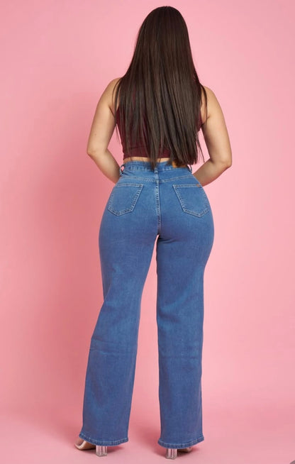 Modelo MB412  | Jeans Wide Leg Azul Brillos |Menina