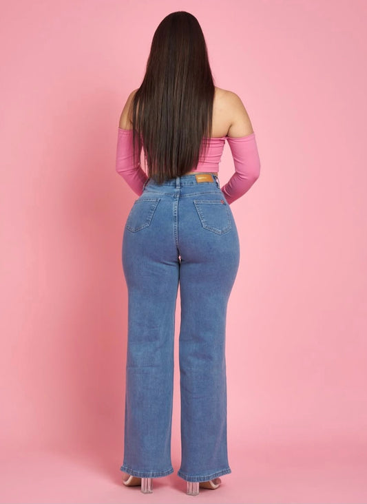 Jeans Wide Leg Azul Claro Brillos | Modelo MB413  | Menina