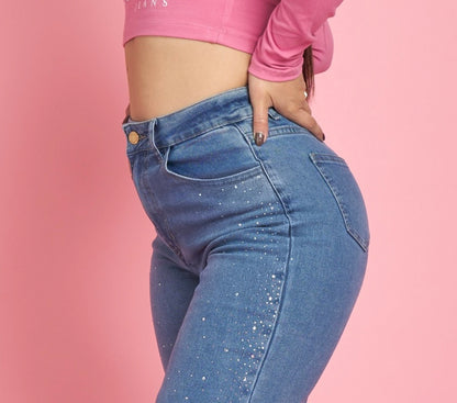 Jeans Wide Leg Azul Claro Brillos | Modelo MB413  | Menina