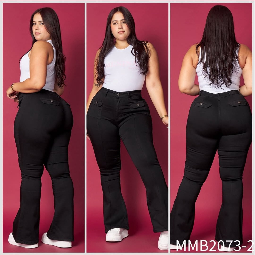 MMB2073-2 (N1) | Flare Negro Lineal Bolsillo Cuadrado