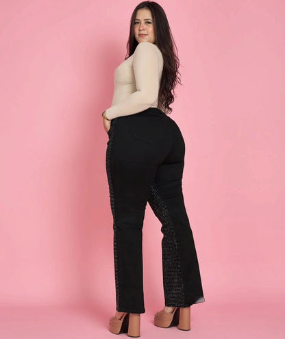 MB7034-4 (M6) | Wide Leg Negro Brillos Extralinda | Menina