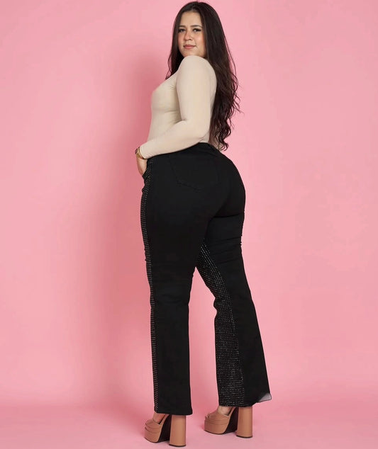 MB7034-4 (M6) | Wide Leg Negro Brillos Extralinda | Menina