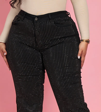 MB7034-4 (M6) | Wide Leg Negro Brillos Extralinda | Menina