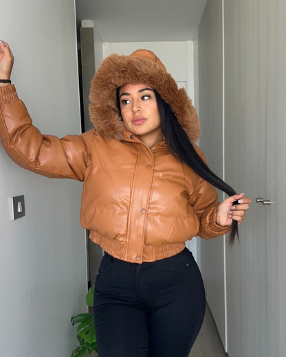 XY07 | Chaqueta Ecocuero Forrada Teddy | Moda Estroz
