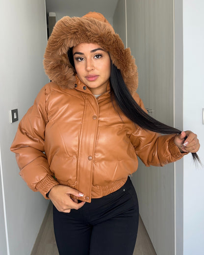 XY07 | Chaqueta Ecocuero Forrada Teddy | Moda Estroz