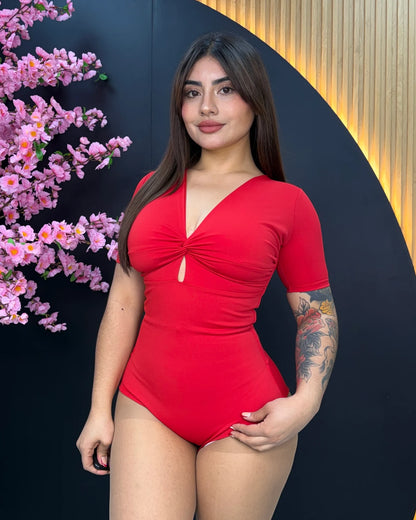 B12-Colaless | Body Modelador Escote Nudo Manga Corta Colaless | EZ