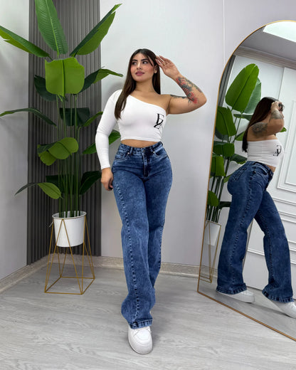 Estela | Wide Leg Nacional Azul Jaspeado | EZ ELITE