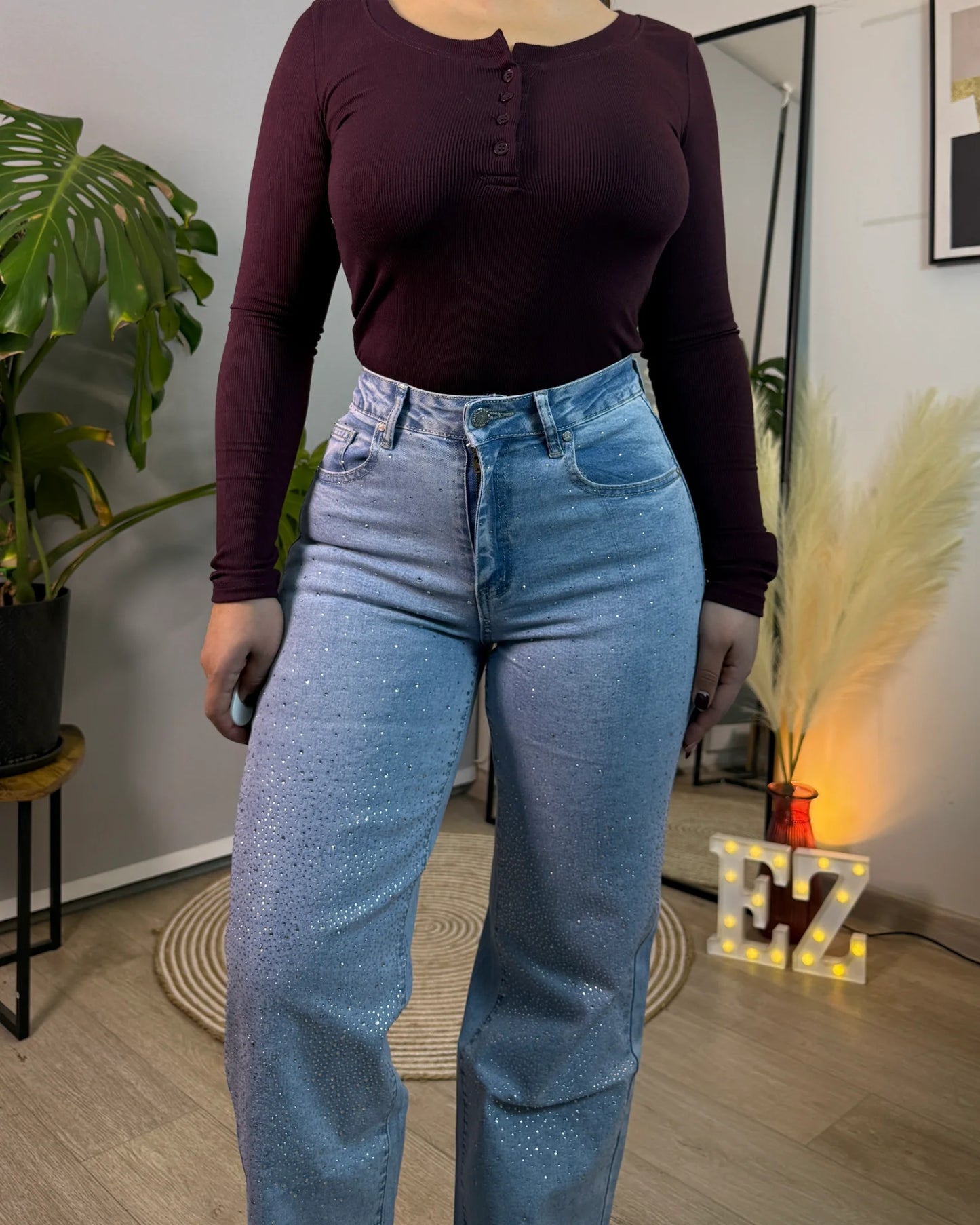 MB2051-1 | Wide Leg Celeste Brillos | Menina