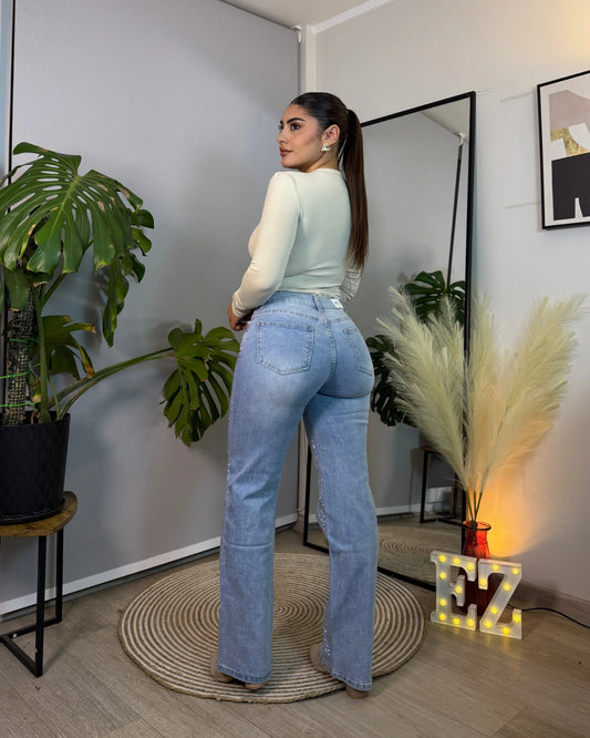 MB7035-1 | Wide Leg Brillos Celeste Focalizado | Menina