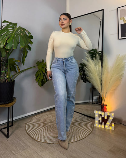 MB7035-1 | Wide Leg Brillos Celeste Focalizado | Menina