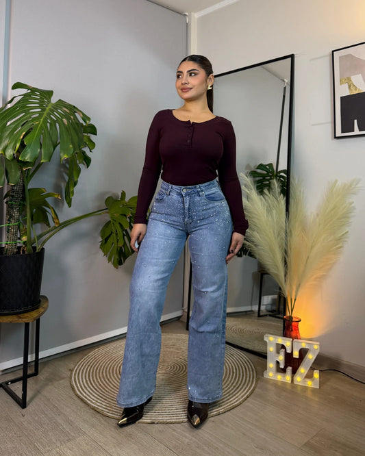 MB7042-2 | Wide Leg Azul Focalizado Full Brillos | Menina