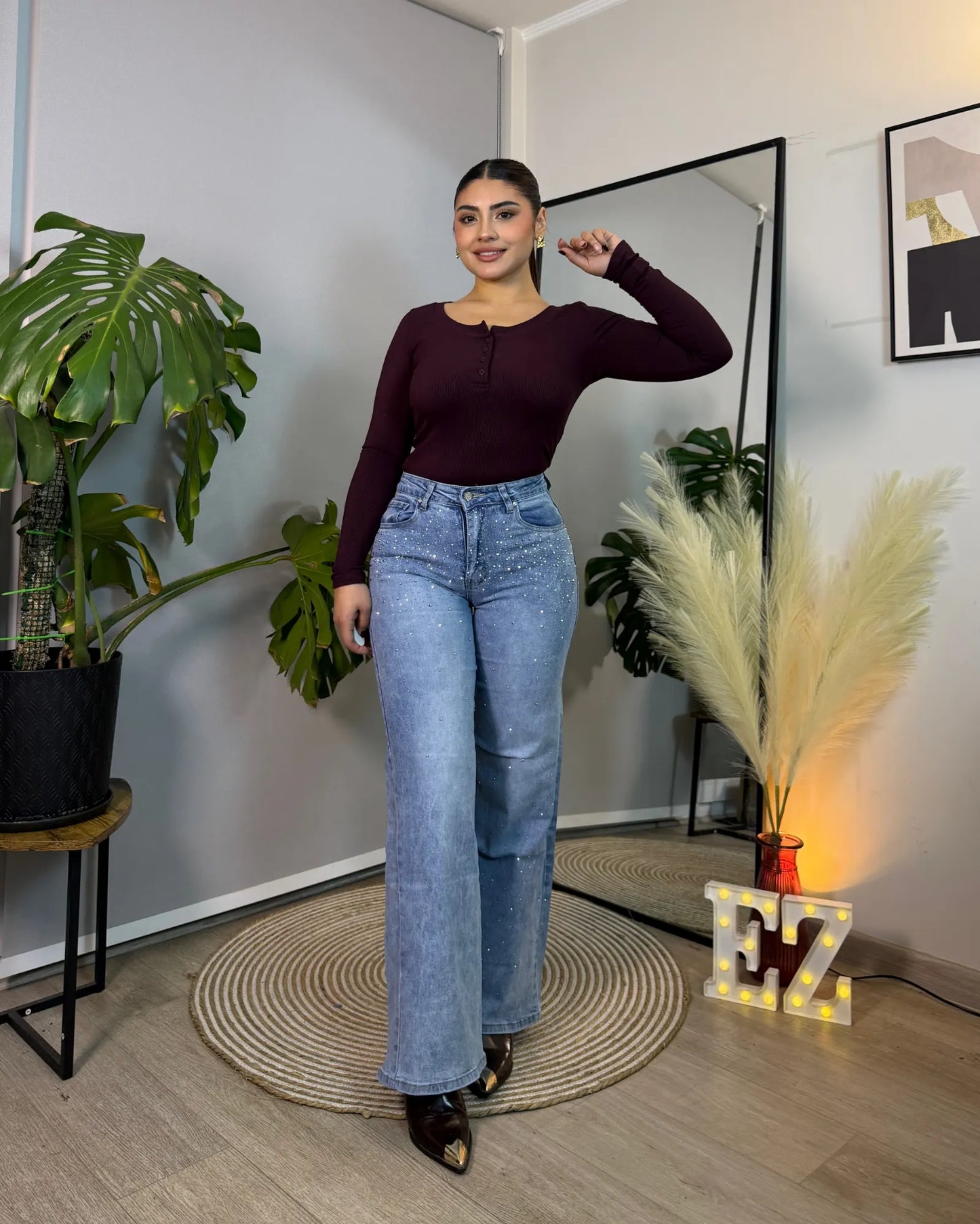 MB7042-2 | Wide Leg Azul Focalizado Full Brillos | Menina