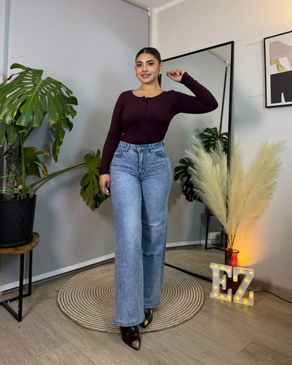 MB7042-2 | Wide Leg Azul Focalizado Full Brillos | Menina