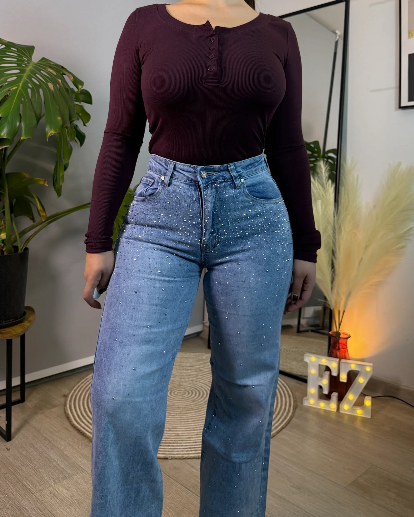MB7042-2 | Wide Leg Azul Focalizado Full Brillos | Menina