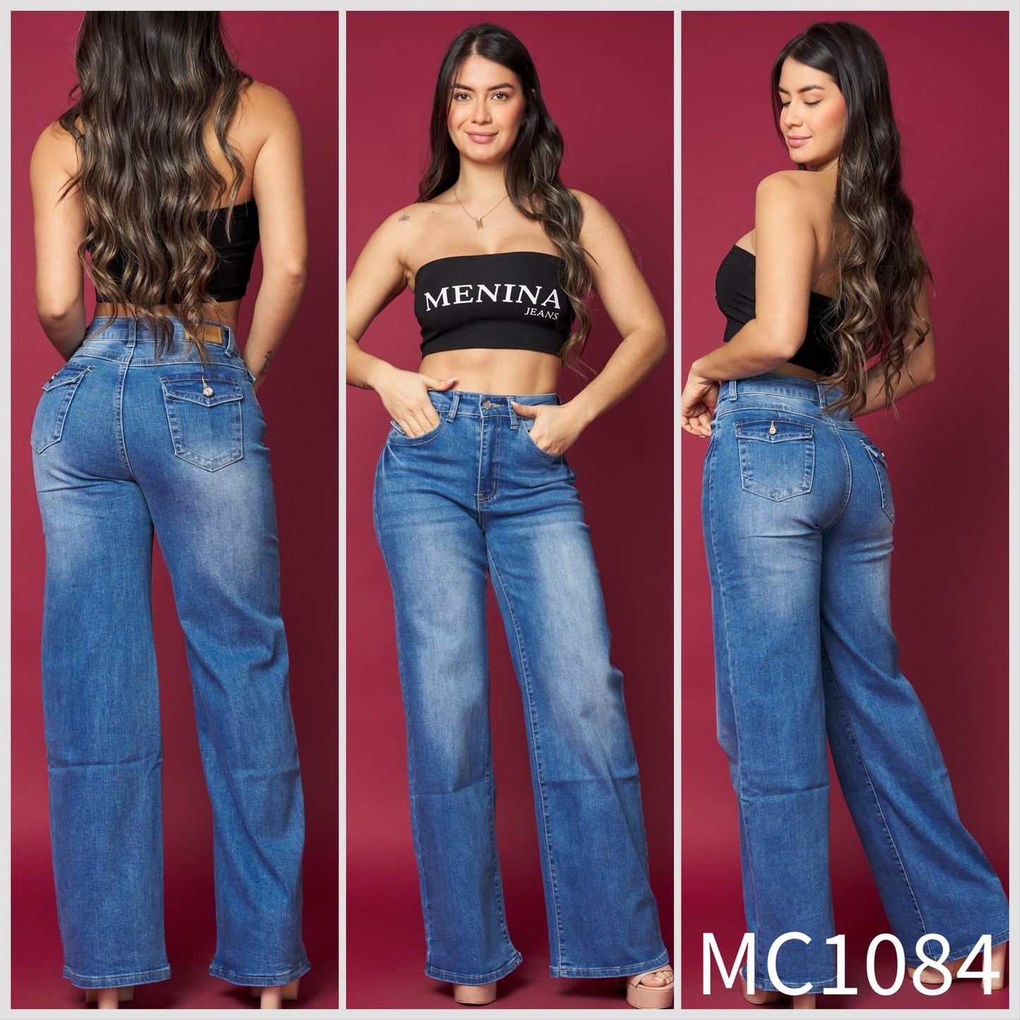 MC1084 (G7) | Wide Leg Azul Focalizado Bolsillo Con Tapa