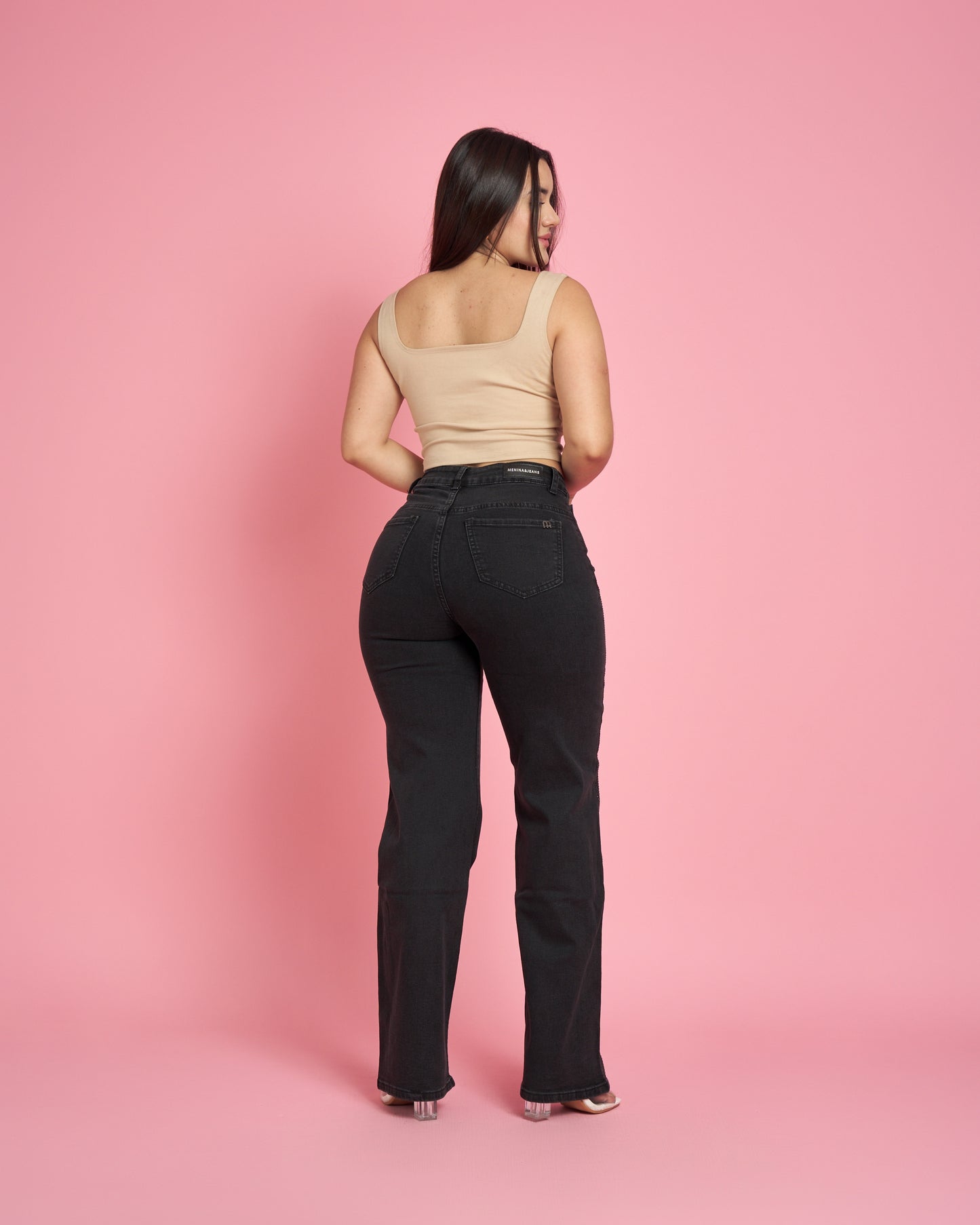 Jeans Wide Leg Negro Brillos | Modelo MB018-1 | Menina