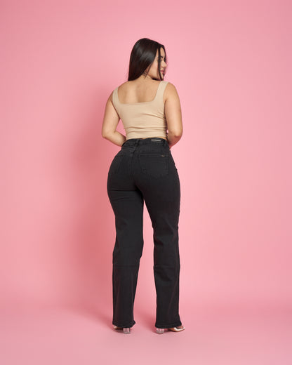 Jeans Wide Leg Negro Brillos | Modelo MB018-1 | Menina