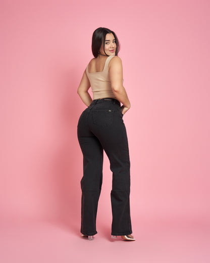 Jeans Wide Leg Negro Brillos | Modelo MB018-1 | Menina