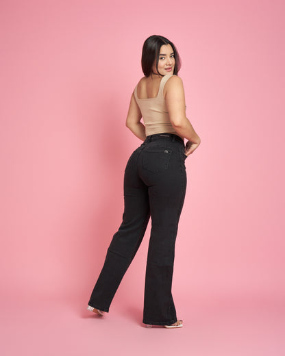 Jeans Wide Leg Negro Brillos | Modelo MB018-1 | Menina