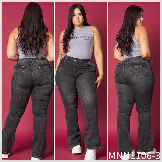Jeans flare grafito con bolsillo con tapa talla grande, línea Extralinda