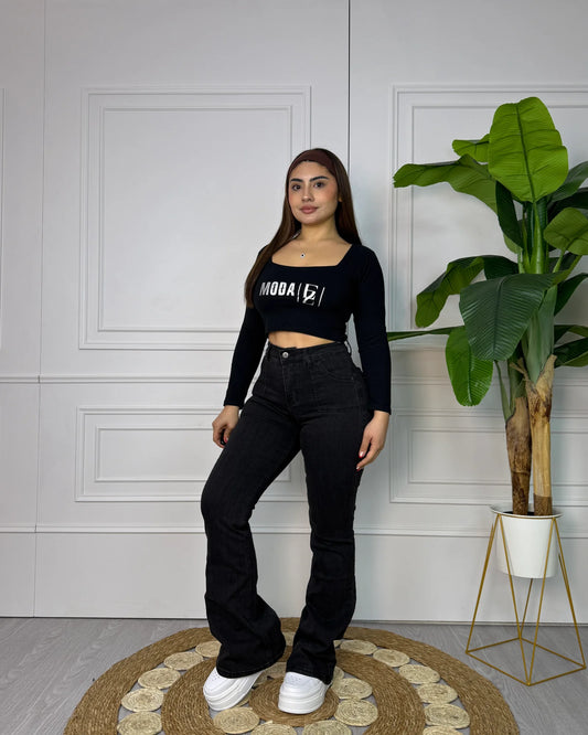 N2601-5 (V3) | Flare Negro Bolsillo Con Tapa