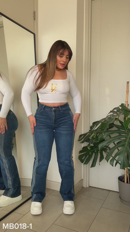 Jeans Wide Leg Negro Brillos | Modelo MB018-1 | Menina