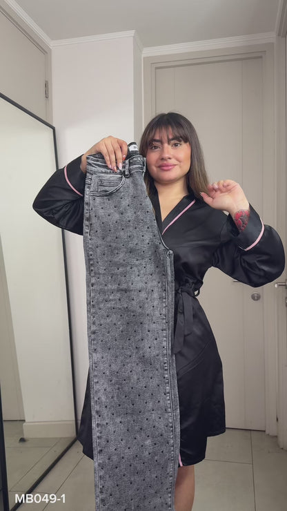 MB049-1  | Jeans Wide Leg Brillos Gris | Menina