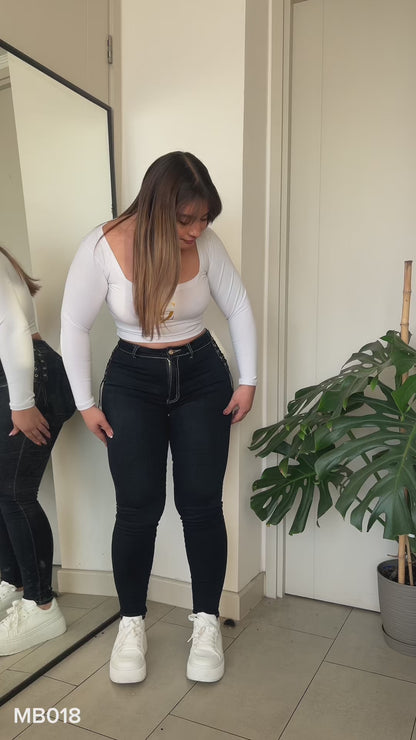 Jeans Wide Leg Azul Brillos | Modelo MB018  | Menina