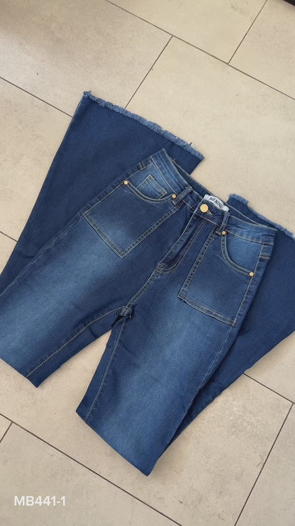 MB441-1 (J4) | Jeans Flare Azul Focalizado | Menina