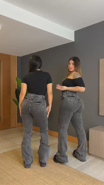 Jeans Flare Gris Oscuro | Modelo N241106-3 | Menina