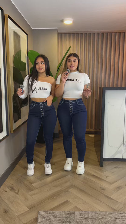 Jeans Skinny 5 Botones Costuras Blancas | Modelo EZ1115 | EZ Jeans (A6)