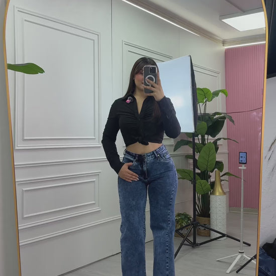 Estela Wide Leg Azul Jaspeado EZ ELITE en movimiento