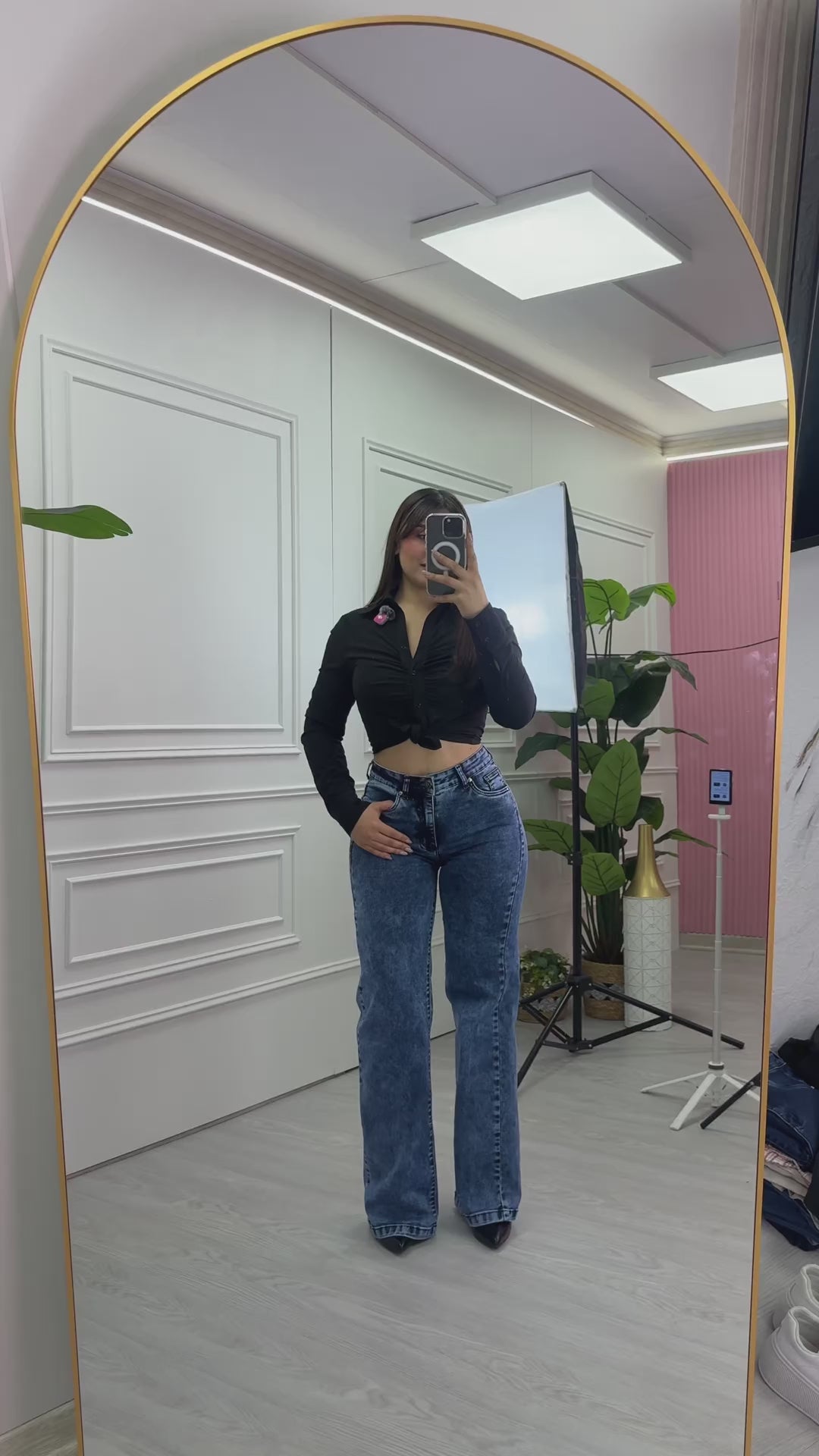 Estela Wide Leg Azul Jaspeado EZ ELITE en movimiento