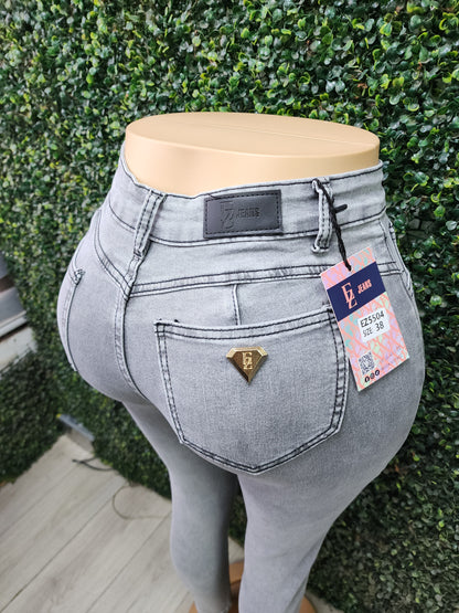 EZ5504  | Jeans Skinny Con Faja Gris  | EZ