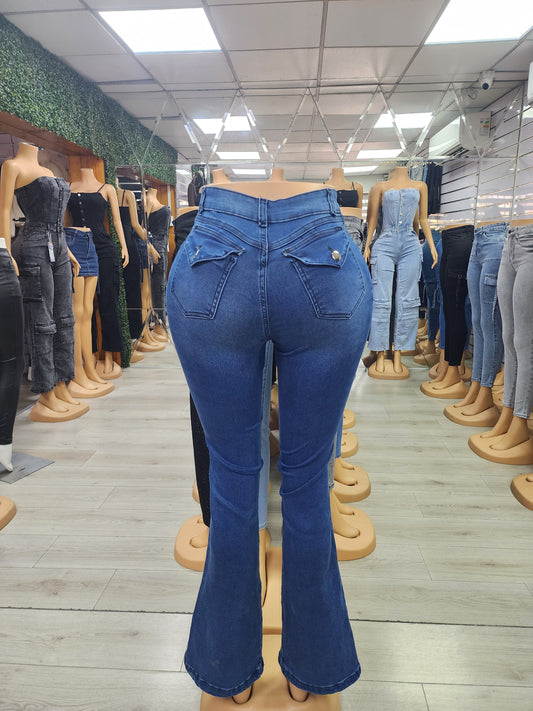 EZ2513 (T2) | Jeans Flare Azul Focalizado | EZ | Confeccion Nacional